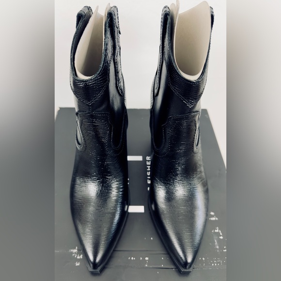 Marc Fisher LTD Black Embossed Gona Leather Pull on Western Boot Pointy … - Picture 7 of 15